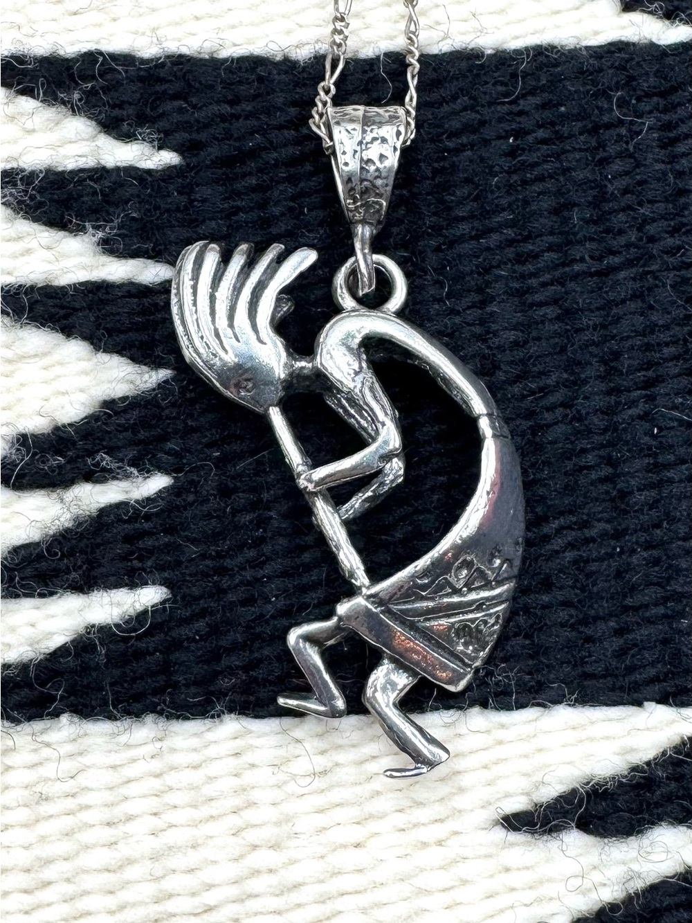 Southwestern Native Style Sterling Silver Large Kokopelli Pendant Necklace